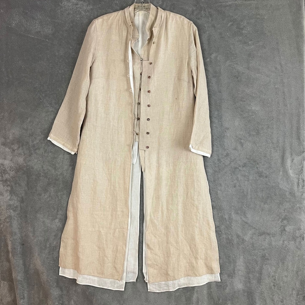 Jasmine Brand Vest and Duster Set Womens S 100% Linen Mandarin Collar Artisan